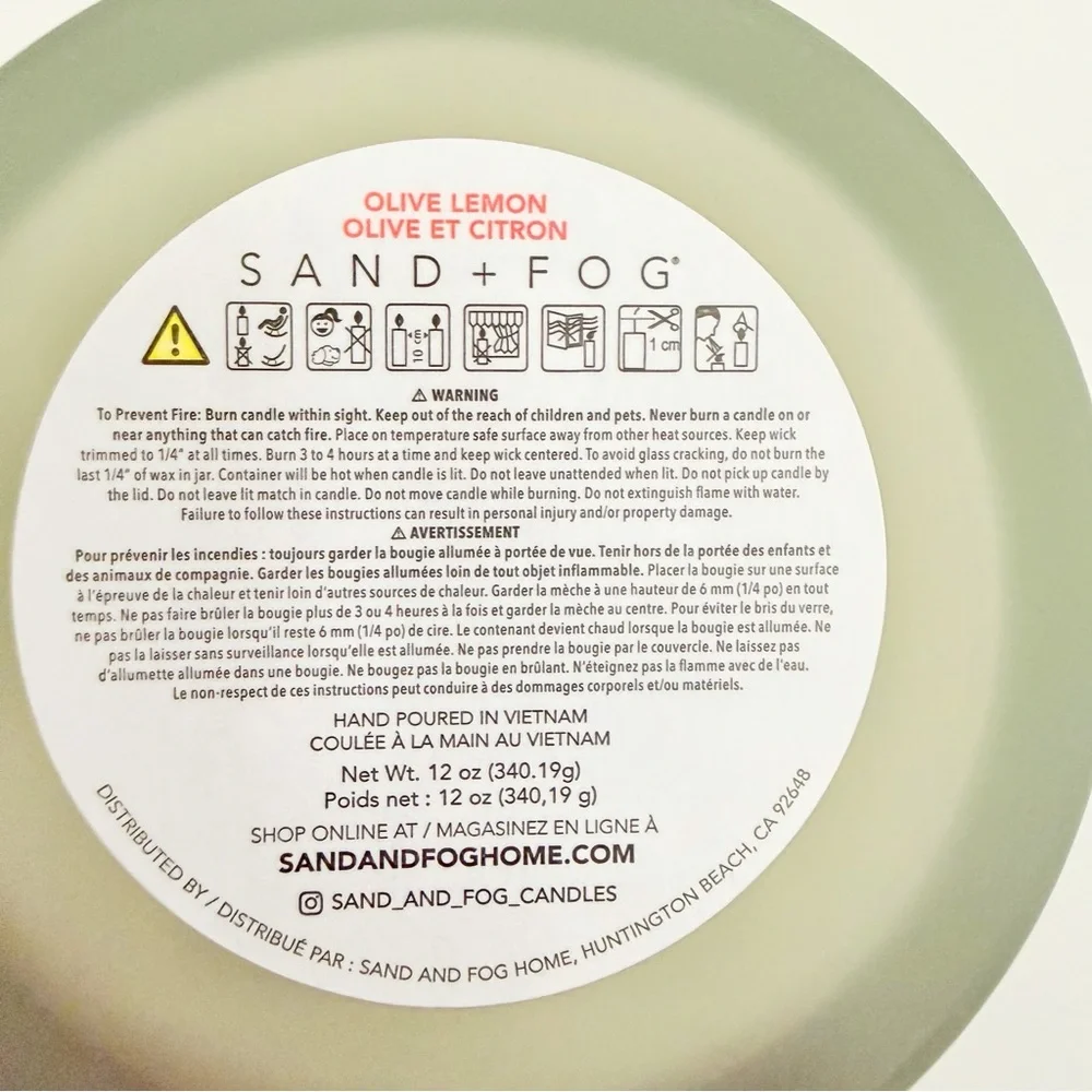 Sand + Fog Olive & Lemon Scented Candle